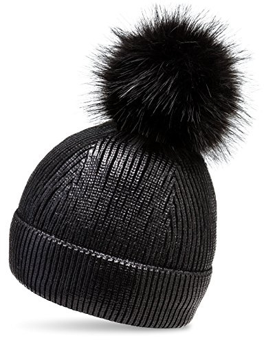 Caspar MU192 Damen Metallic Glitzer Bommelmütze gefüttert mit XL Bommel