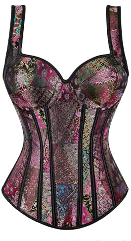 Zhitunemi Overbust Corset Tops for Women: Plus Size Pirate Costume Women - Straps Bustier Corsets for Theme Party Costumes Tank Purple Small