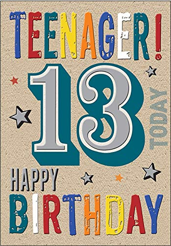 Piccadilly Greetings Geburtstagskarte für Jugendliche, Alter 13, 17,8 x 12,7 cm, Braun, Blau, Gelb, Rot