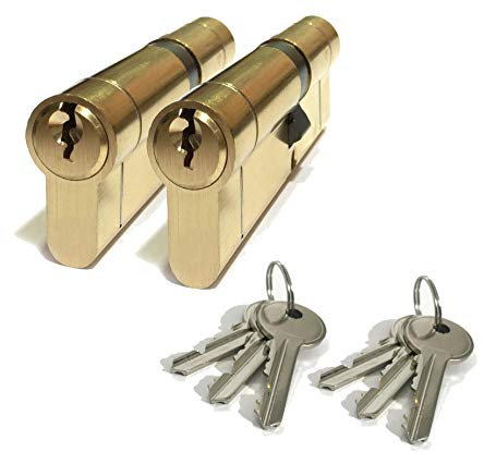 2pk High Security Euro Door Locks Cylinders - Keyed Alike - Size: 50/50 - Brass Finish - 6X Keys - Anti Pick, Drill, Bump, Snap - PVC/uPVC, Patio Doors