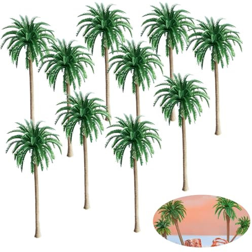 10 pcs Modelo de árboles y palmeras de coco, Modelo de paisaje ferroviario verde, para arquitectura y bricolaje diorama (13 cm)
