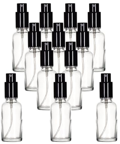 Yizhao Transparent Sprayflaska Glas 30ml, med Liten Fin Dimma-spray, Metalllock, Påfyllningsbara för Eterisk Olja, Resa, Rengöring, Parfym, Aromaterapi, Mmakeup – 12 Stycken