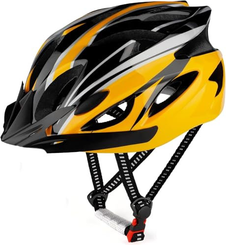 RaMokey Fahrradhelm für Erwachsene Herren Damen, EPS-Körper + PC-Schale, MTB Mountainbike Helm mit Abnehmbarem Visier und Polsterung, Verstellbar Radhelm 58-61cm (Gelb)