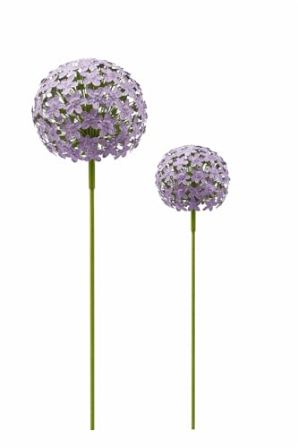 finehomegarden Allium Gartenstecker | 16x16cm & 20x20cm | 2er Set | Purple violett Metall | Gartendeko | Rankhilfe