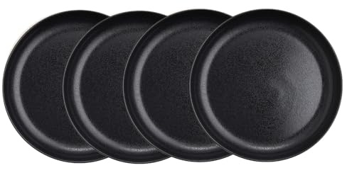 BUTLERS 4er-Set Pastateller Steinzeug - CASA NOVA - spülmaschinenfest | Farbe Schwarz - ø 23 cm - Suppenteller für Eintöpfe & Salate - Nudelteller für Pasta & Risotto - Skandi-Design