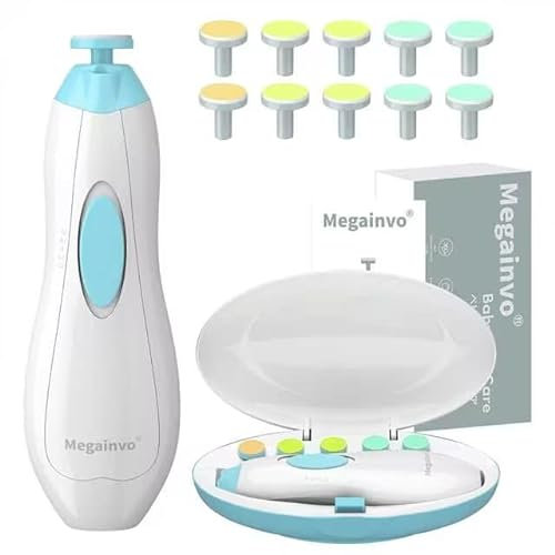 Megainvo Baby Nagelfeile Elektrisch,Nagelknipser Baby Nageltrimmer Maniküre Set Baby Nail File Clipper Elektrische Babypflege Set Nagelschneider Baby Nail Trimmer Electric mit LED-Licht(Ohne Batterie)