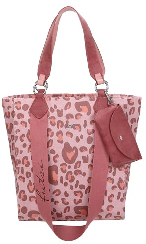 Fritzi Izzy02 Canvas Leo Shopper Baumwollmix Damen Handtasche Festival City Beach vegan mit abnehmbarem Brillenetui Leoprint 39 x 32 x 11 cm – Rosa, Grün