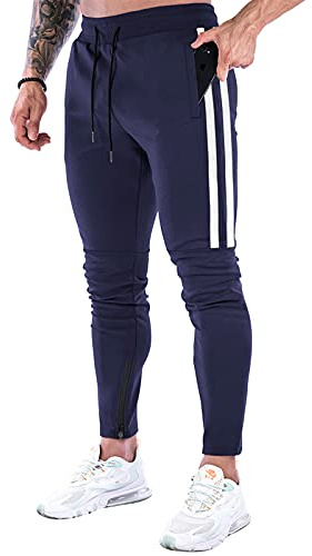 Suwangi Joggingbyxor för Män Gymjoggingbyxor Löparbyxor Träningsoverall Sportresor Fitnessbyxor med Dubbla Fickor Flexibel Bekväm