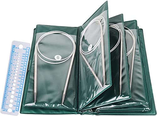 Coopay Edelstahl Rundstricknadeln Set 60 cm Mit Etui und Nadellehre - 11 Stück Metall Stricknadeln für Anfänger, Socken, Ärmel, Ausschnitte oder Kleine Projekte