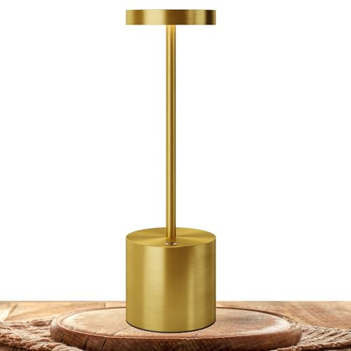 TBBGA LED Cordless Table Lamps, Portable Rechargeable Battery Operated Lamp, Modern Metal 2 Level Dimmable Indoor and Outdoor Cordless Lamp,Desk Lamp for/Restaurant/Bar/Cafe/Bedroom. (Gold)