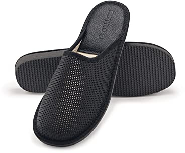 ESTRO Pantofole Uomo Estive Casa - Pantofole Uomo Casa Pelle Ciabatte in Pelle Suola di Memoria F19 (Nero F20, 41 EU)