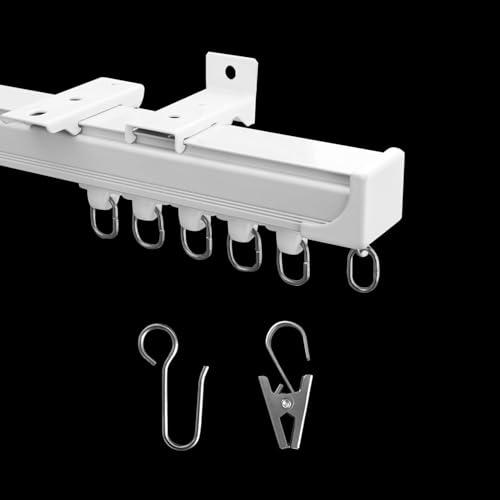 MaKefeile Ceiling Curtain Track, Heavy Duty Curtain Tracks System for Room Divider, Wall Mount Sliding Curtain Rail with Clip and Hooks Set for Living Room, Bedroom, Shower, Outdoor, White, 6ft-9ft﻿