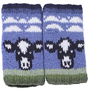 Damen Wolle Handwärmer Fleece gefüttert Handgestrickt Milchkuh mehrfarbig Einheitsgröße handgefertigt extra warm Pachamama Fair Trade
