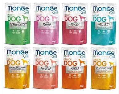 Monge Grill Bustine Umido Per Cane Gusti Assortiti In Base Alla Disponibilità. 48 Pezzi Da 100 Grammi Cadauno