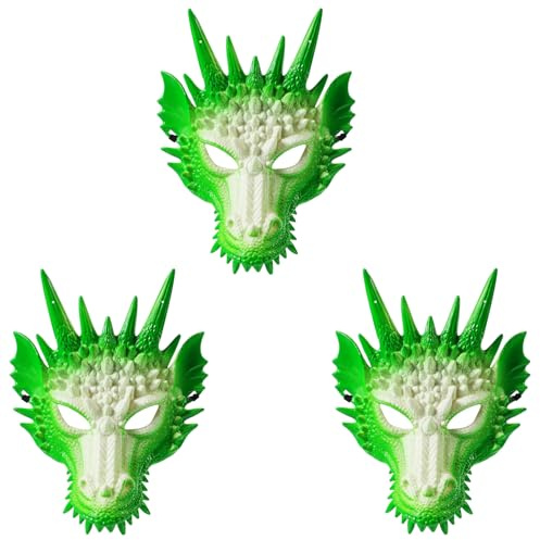 Komonee 3 x Dragon Green Mask Halloween Adult Drake Lizard Costume Party Game Unisex Fancy Dress Up GOT Outfit Dungeons Thrones