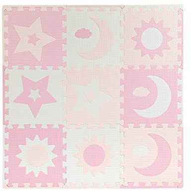 MoMi Schaumstoff-Puzzle NEBE aus Eva-Schaumstoff, 9 Teile je 30 x 30 x 1 cm mit Randteilen, ideal als eine Krabbelmatte (90 x 90 x 1 cm), Spielunterlage, Spielzeugaufbewahrung Rosa