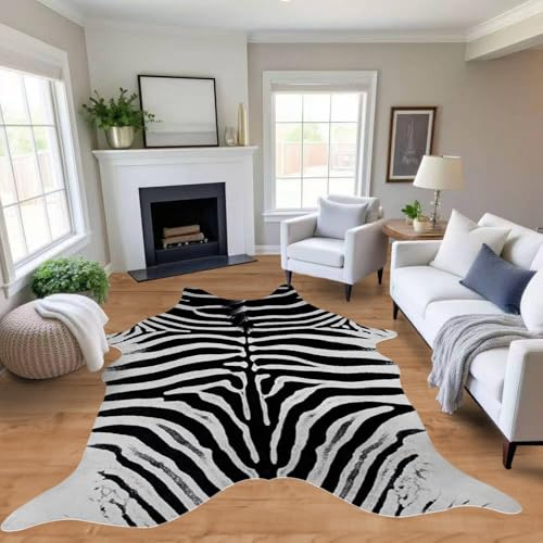 Guyi Rare Teppich mit Zebra-Druck, künstlicher Zebra-Teppich, groß, 2.4x1.8 m, Premium-Tierdruck, Kuh-Teppiche für Wohnzimmer, Schlafzimmer, künstliche Tierteppiche, schwarz und weiß