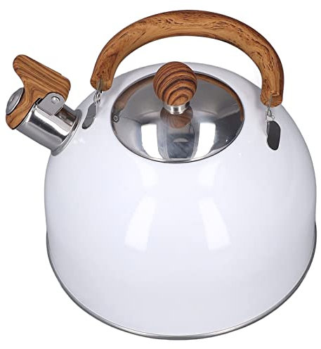 Bouilloire Sifflante de Grande Capacité de 2,5 L, Bouilloire Sifflante Blanche avec Poignée, Bouilloire épaisse en Acier Inoxydable pour la Maison, la Fête, le Camping, Universelle pour Cuisinière à I
