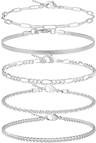 AOZEL Ankle Bracelets for Women, 925 Silver Plated Anklets Bracelet for Women Waterproof Beach Summer Jewelry Non Tarnish