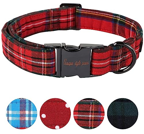 Unique style paws Dog Collar Pet Gift Adjustable Soft and Comfy Plaid Collars for Small Medium Large Dogs, Neck 10-16 inches