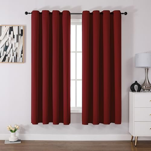 CUCRAF Blackout Curtains for Bedroom Red 69 Inch Drop 2 Panels, Thermal for Living Room, Eyelet Black Out as Soundproof Room Dividers W55 x L69