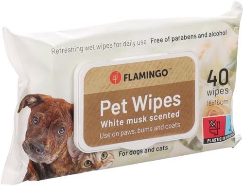 Flamingo Lingettes Imprégnées Reini Parfum Musc Blanc - 40 Pièces, sans Parabènes et Alcool, Ouverture Refermable