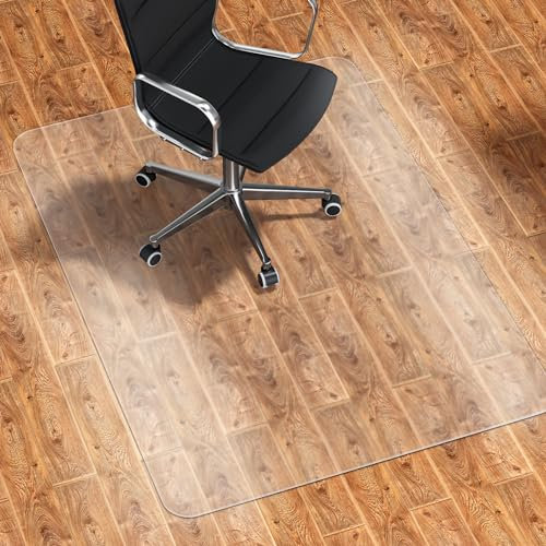 WASJOYE Office Chair Mat for Hard Floor, Large Desk Protection Mat 90x120cm (3'x4'), Transparent PVC Computer Hardwood Chair Mat Floor Protector