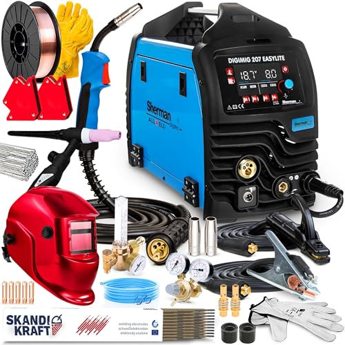 Sherman DIGIMIG 207 Easylite - Soldador Inverter Profesional con Gas y Sin Gas 200 A - Máquina de Soldar con Inductancia, 2 Rodillos - Soldadura: MIG/MAG, MMA, TIG Lift - Set Professional