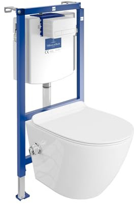 ViConnect H112 WC encastré avec panneau de commande + WC suspendu Salto blanc sans bord | Kit complet | Réservoir de chasse encastré | Kit complet | WC complet