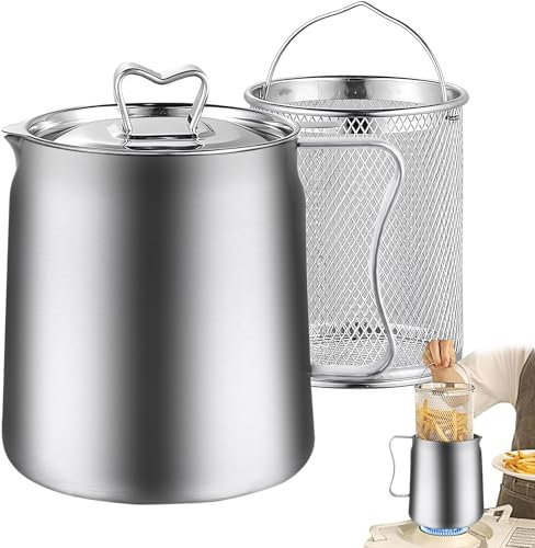 304 Stainless Steel Oil Filter Pot with Fryer Basket - Large Capacity Versatile Vessel Tank Bacon Grease Container with Strainer for Oil Storage Fryer and Filter Cup Kitchen Gadgets (#1,1.5L)