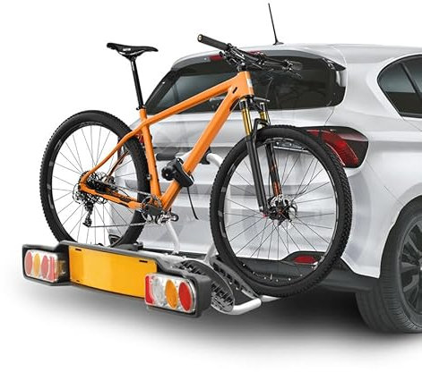 BBROS Portabici da Gancio Traino Fisso | Per 2 Bici Standard (No E-Bike) | Max 34kg | Montaggio Facile | Con Luci e Spina 13 Poli (Acciaio)