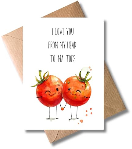WBdesignz Liebeskarte mit Umschlag - Jahrestag Karte Valentinstag Beziehung Partnerschaft Karte I Love You From My Head To-Ma-Toes (DIN A6)