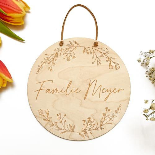 Familienschild als Türschild Geschenk zur Hochzeit aus Holz mit Familienname | Geschenk an Brautpaar, Freunde, Familie zum Einzug/Einweihung | personalisiertes Schild | Türkranz Türdeko mit Name