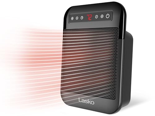 Lasko MyHeat Max Portable Ceramic Space Heater, Tip Over Switch, Overheat Protection, 2 Heat Settings, Adjustable Thermostat, Timer, for Indoor Use, Home, Office, 9 Inches, 1500W, Black, CD09101