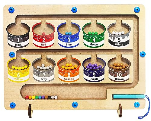 MIERINO Magnetspiel Labyrinth, Farben Lernen Sortierspiel Montessori Spielzeug Holz 3 4 5 6 7 Jahre Magnetspiel Kinder Motorikspielzeug Geschenk Mädchen Junge, Holz Spielzeug