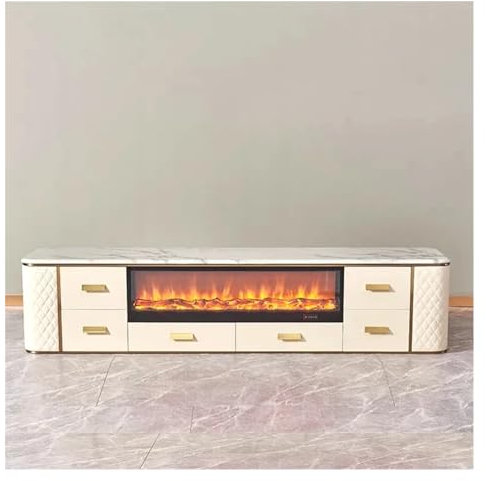 XXAD553TY Chimenea de Pared Mesa de TV con Chimenea, Mueble de TV de Piedra de Llama simulada, Muebles de Almacenamiento for el hogar y Sala de Estar Chimenea(140x80x42cm)