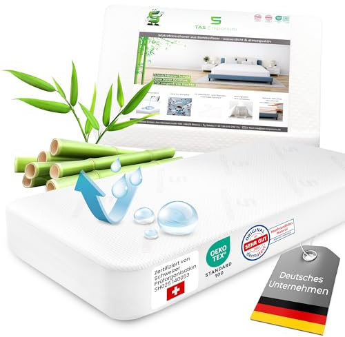 TAS Emporium Matratzenschoner 180x200 – wasserdicht & atmungsaktiv – aus Bambus-Viskose – Oeko-TEX® & Dermatest® geprüft – Allergiker geeignet – Milbenschutz – Waterproof Mattress Protector
