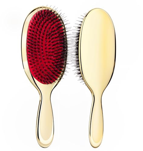 Sibba Antistatische Haarbürste Paddelmassage Haarverlängerungsbürste Professionelles Entwirren Naturborstenkissen Nylonbürstenkamm Haartyp Bürste Lockigem Haar Entwirrbürste für Frauen(Helles Gold)
