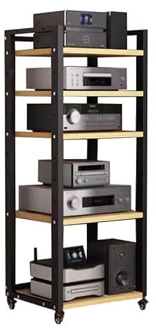 5-stufiger Stereo-Komponenten-Ständerschrank, Audio-Video-Rack, Medieneinheit, Plattenspielerregal, Schallplatten-Aufbewahrungsregale, hohes Entertainment-Center, moderner AV-Schrank (gelb)