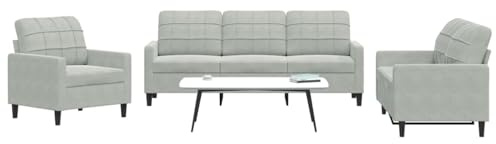 Homgoday Hellgraue Samtsofagarnitur mit Metallgestell - 1 Sessel, 2- und 3-Sitzer - Wohnzimmerkomfort Model3278351