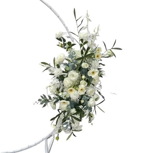 Wedding Flower Simulation Artificia Silk Flowers Round Pavilion Art Window Decoration Wedding Props T Stage Leaf Hanging(White rose M)