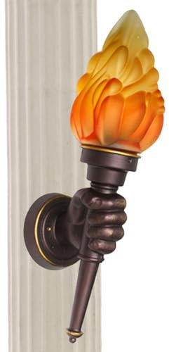 Lampada da parete torcia creativa,Applique da parete industriale rustica dal design unico - Apparecchio di illuminazione con paralume in vetro fiamma e staffa a forma di pugno in alluminio marrone ant