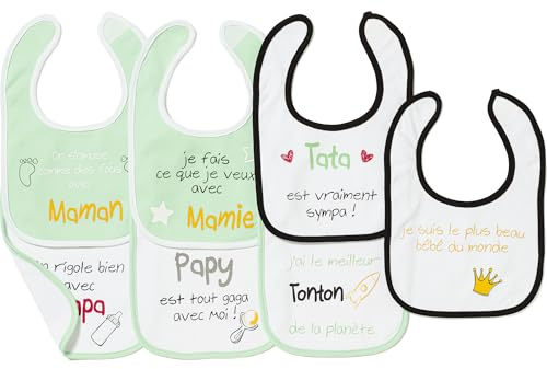 FORMULA BABY Bavoirs x7 | fabriqué en jersey et doublé éponge | imprimé avec membre de la famille | ouverture velcro adhésif