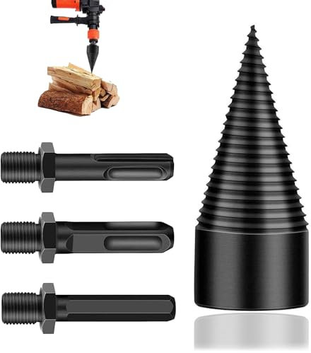 Cono per Vite Spaccalegna, 32 mm Cono per Trapano Spaccalegna, Punte da Trapano Spaccalegna Originali, con 3 Impugnature per Trapano, per Spaccare il Legno