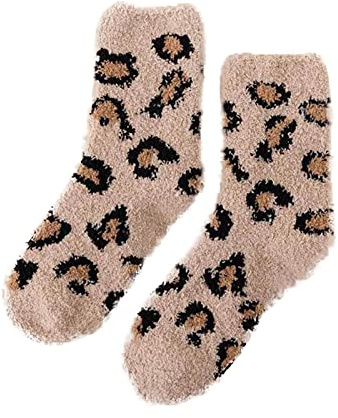 Generisch Wintersocken Damen Weich Flauschige Socken Flauschig Thermosocken Frauen Warme Socken Damen Kuschelsocken Rutschfest Dicke Socken Mit Leopardenmuster Lange Socken Damen (C, One Size)