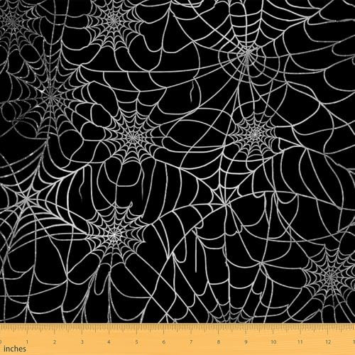 Loussiesd Spinnennetz Stoff 92x150cm für Kinder Jungen Mädchen Halloween Goth Art Dekorative Patchwork Stoffe Schwarz Weiß Stoff Meterware für Stühle Stoffpaket