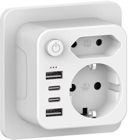 Aipsdo Doppelstecker für USB Steckdose, Mehrfachsteckdose mit 4 USB Netzstecker,USB CAdapter,Steckdosenadapter 2Fach Stecker mit USB, Mehrfachstecker für Steckdose,USB mehrfachstecker