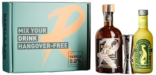 REBELS 0.0% Malt Blend Alkoholfreies Whiskey-Geschenkset 2+1 I Für alkoholfreien Whiskey Sour | Alkoholfreier Whisky + Sour Lemon + Messbecher | Für alkoholfreie Cocktails & Mocktails | Vegan
