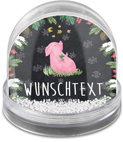 Mr. & Mrs. Panda Personalisierbare Schneekugel Schwein Glück - Personalisierte Geschenke, Individuelle, Selbst Gestalten, Träume, Motivation, Lustige Sprüche, Glücksbringer, Mit Namen, personalisiert