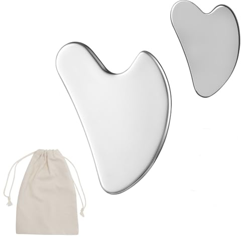 Gua Sha Edelstahl, 2 Verschiedene Größen Gua Sha mit Tasche, Guasha Stein Metall für Gesicht Massage, Kieferformung und Schwellungen
